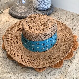 Vintage Goofys Hat Co Straw Sun Hat with Blue Mickey Mouse Band Large